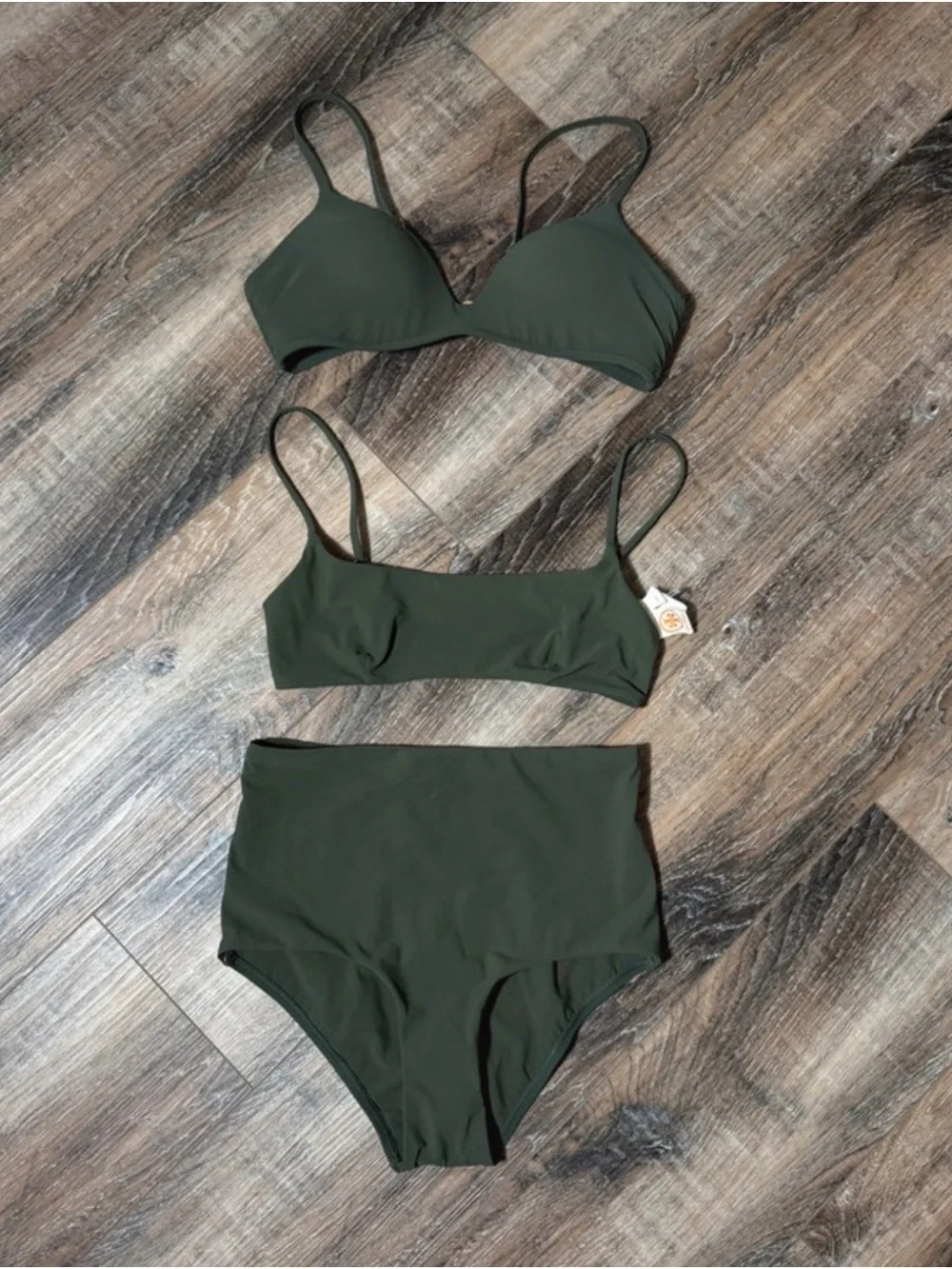 Tory Burch Olive Green Square Neck Bikini Set High Waist